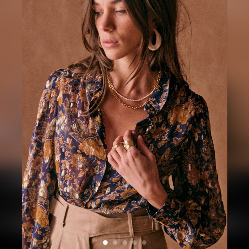 Sezane Tianna Silk Floral Shirt - Doha Ochre